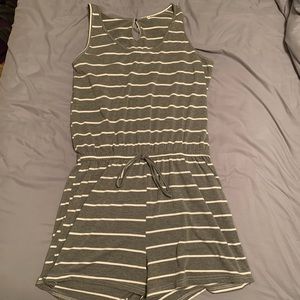 Gray and white striped Romper Jumpsuit